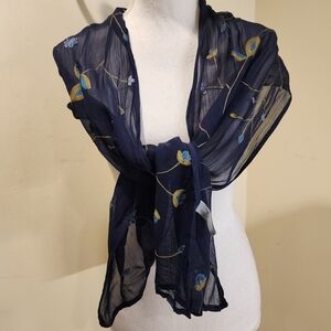 Elaine Gold Navy Blue Light Weight Embroidered Neck Scarf